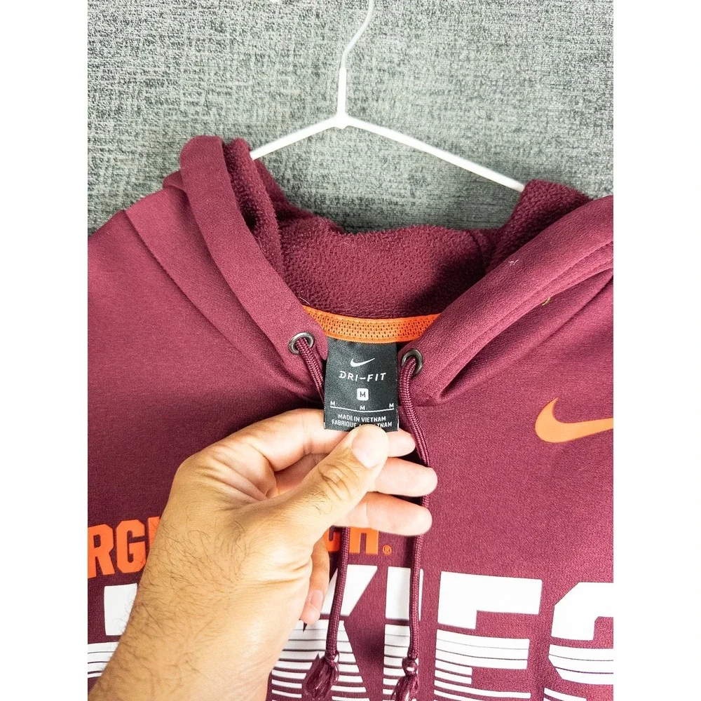 Nike Dri-Fit Virginia Tech Hokies Pullover Hoodie Mens M Maroon Polyester Swoosh